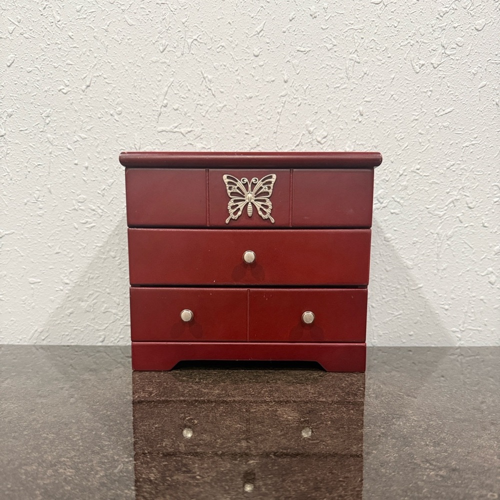 Vintage Red Jewelry‎ Box with Butterfly Accent